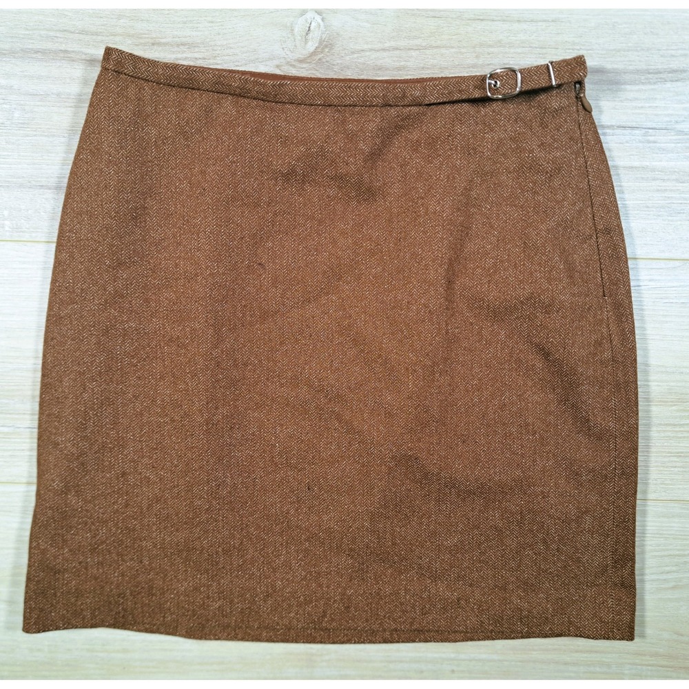 The Limited Y2K Stretch Brown Herringbone Wool Blend Mini Skirt Womens Size 4